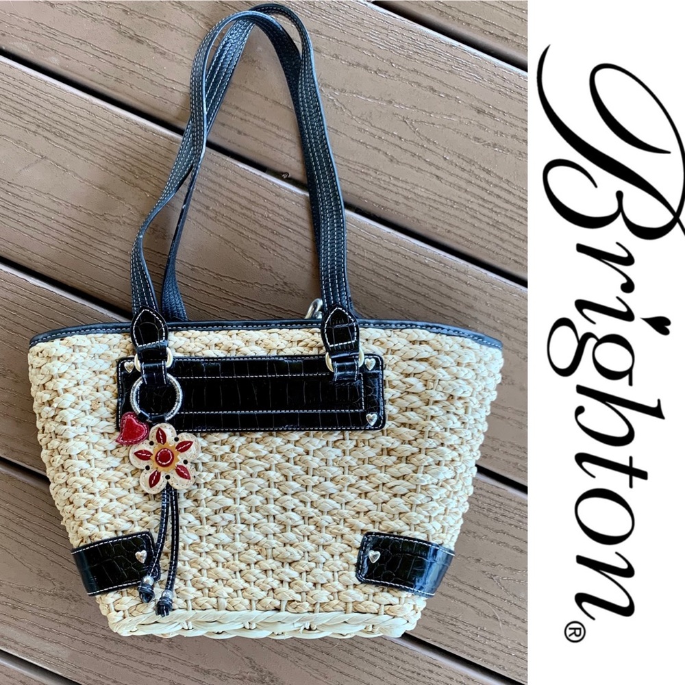 BRIGHTON Shoulder bag purse wicker patent leather
